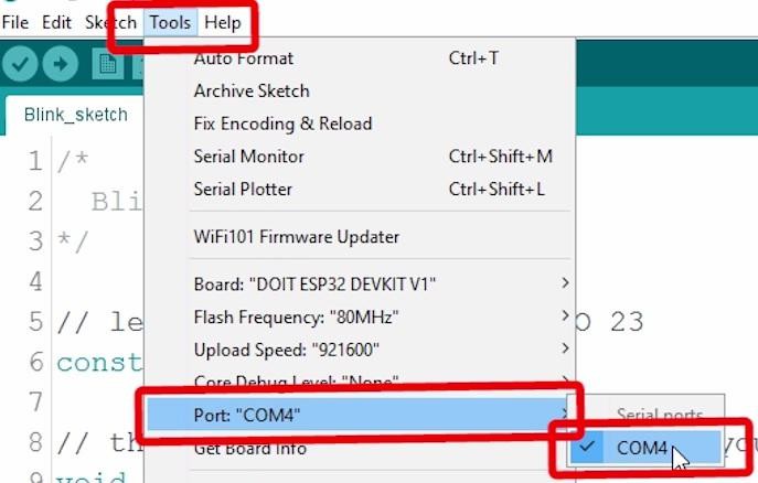Selecting the serial port